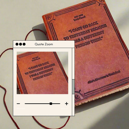 Earth-toned leather journal featuring embossed life quote – thoughtful companion for journaling and sketching on the go