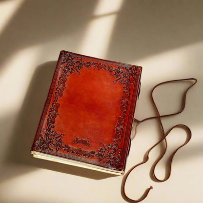 Soothi artisan leather journal with detailed elegant embossing – ideal for gratitude journaling, personal growth, or gifting