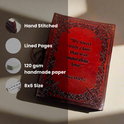 Edgar Allan Poe Leather Journal - "A Love More Than Love" Quote