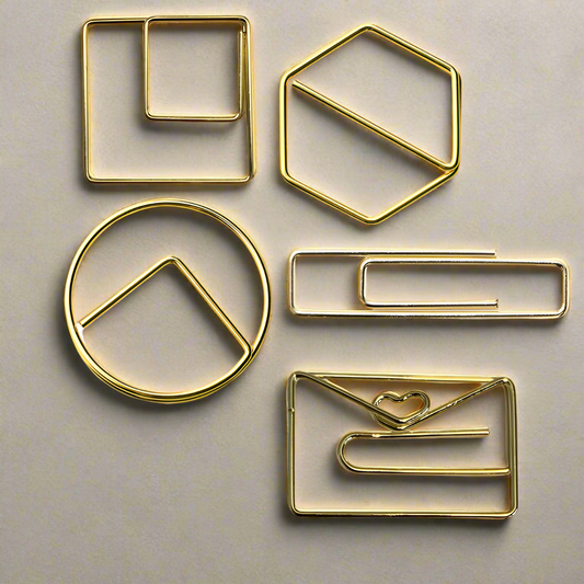 Stylish Gold Paper Clips - Unique Geometric & Decorative Designs (20 PCS)