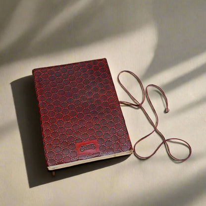 Whimsical leather notebook with charming frame design illustrations in cover – mystical journal for spiritual writing and art