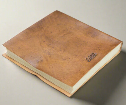 Soothi leather journal embossed with moon phases – celestial-inspired, handcrafted notebook for lunar journaling, intention setting, and spiritual reflection