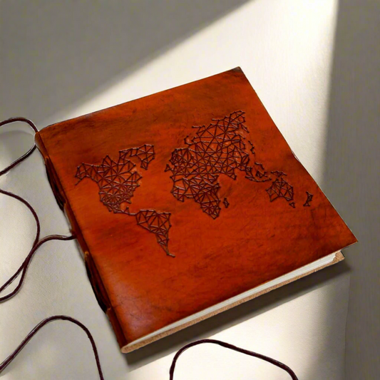 World Map 7x7 Artist Handmade Leather Journal