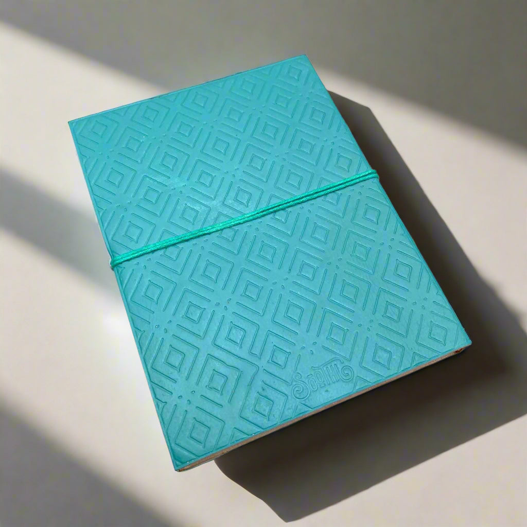 Bespoke leather journal – front cover customization available for logos, symbols, and special messages