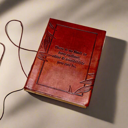 Artisan reddish brown leather diary with motivational quote – thoughtful gift to record thoughts, set goals, or simply affirm self-worth