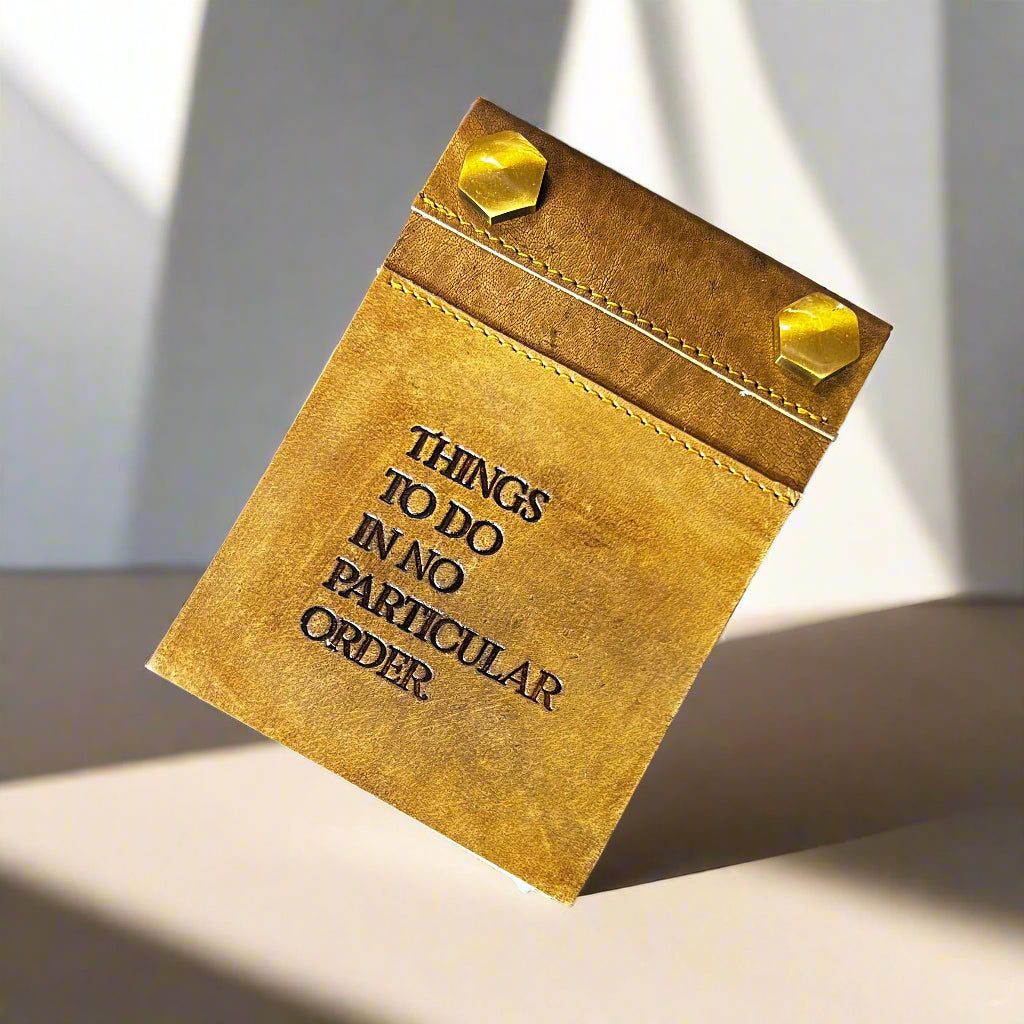 Minimalist leather notepad with refillable pages – perfect for recipes, quick notes, or organized grocery lists