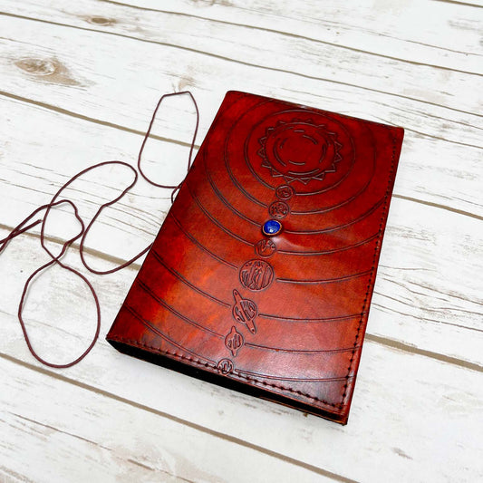 Solar System Refillable Leather Journal With Cobalt Stone