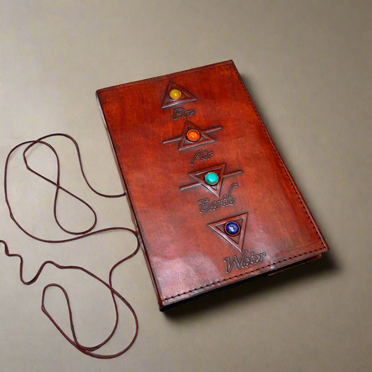 Rustic leather journal with natural stones – a meaningful gift for meditation, journaling, and inner clarity