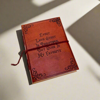 Eco-friendly brown leather-bound journal with inspirational quote – handcrafted gift for loved ones, perfect for birthdays or anniversaries