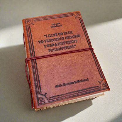 Earth-toned leather journal featuring embossed life quote – thoughtful companion for journaling and sketching on the go