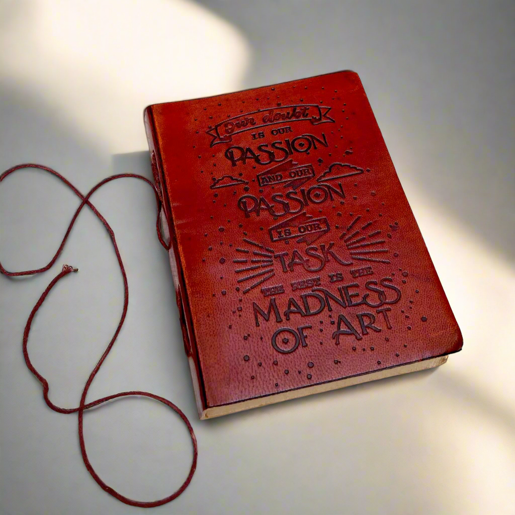 Artisan leather notebook with inspirational quote – perfect for drawing, painting, or daily journaling