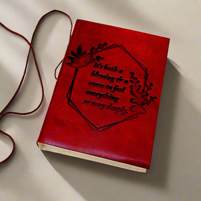 Handcrafted leather-bound diary with inspirational cover text – eco-conscious gift for seekers and storytellers