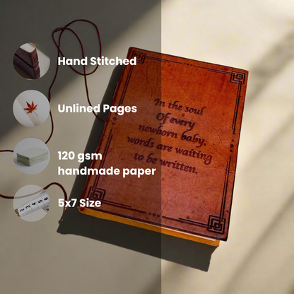 Newborn Baby Leather Journal - "Words Are Waiting To Be Written" Quote