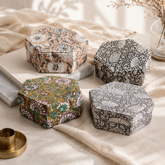 Artisan Hexagon Storage Box - Decorative Keepsake Organizer with Lid