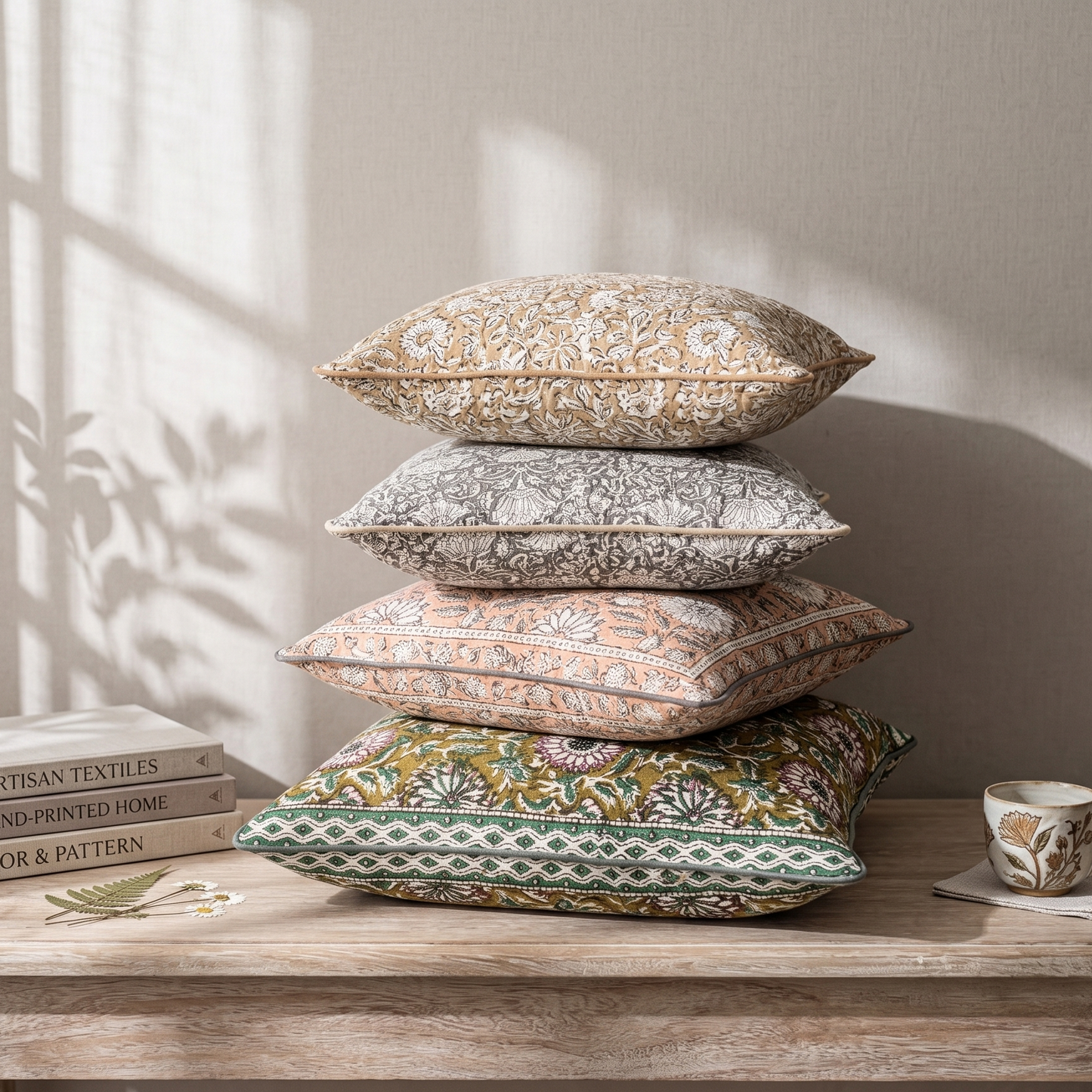 Artisan Accent Pillow Cover - Decorative Cotton Cushion  Cover (20x20) for Office Chair