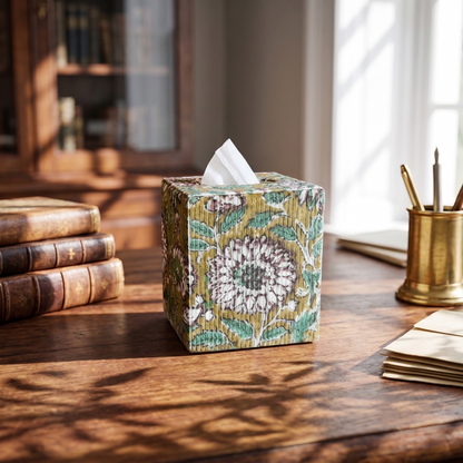 Artisan Tissue Box Cover - Decorative Patterned Fabric Facial Tissue Holder