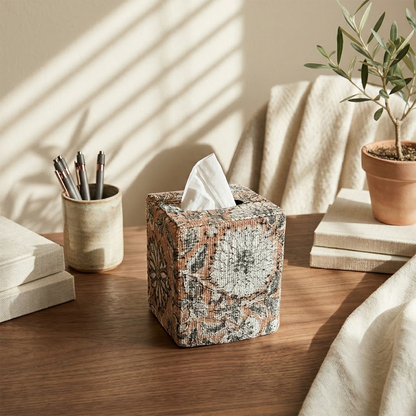 Artisan Tissue Box Cover - Decorative Patterned Fabric Facial Tissue Holder