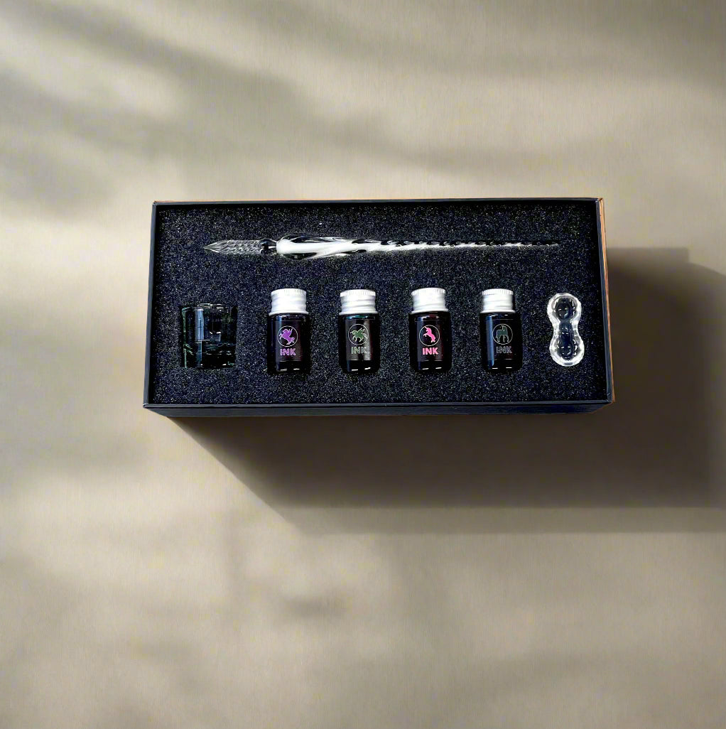 Hand-Blown Glass Dip Pen Set - Elegant Calligraphy & Writing