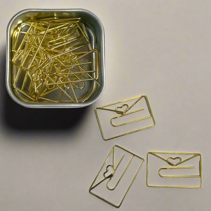 Stylish gold paper clips in unique geometric shapes – modern, functional, and perfect for adding flair to your workspace
