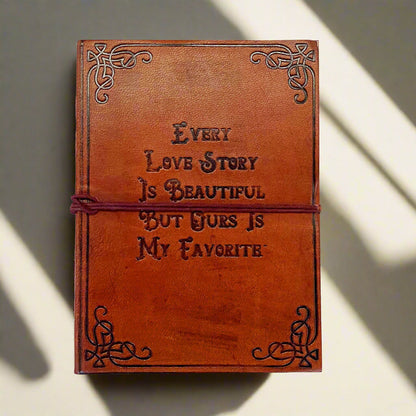 Eco-friendly brown leather-bound journal with inspirational quote – handcrafted gift for loved ones, perfect for birthdays or anniversaries