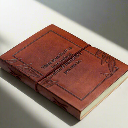 Artisan reddish brown leather diary with motivational quote – thoughtful gift to record thoughts, set goals, or simply affirm self-worth
