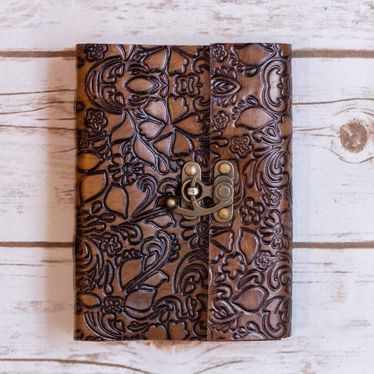 Floral Embossed Latch Journal - Leather Journals By Soothi
