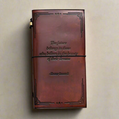 Minimalist leather notebook with embossed mantra – ethically made, ideal for personal growth and inner peace