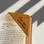 Rustic leather bookmark with quote design – perfect companion for journals, novels, and gifting
