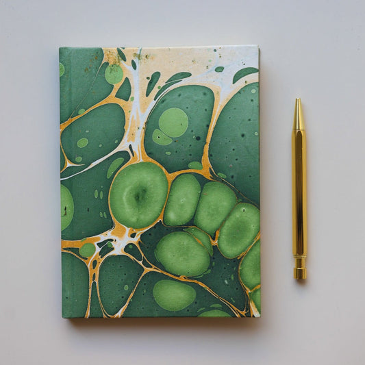 Handmade Marbled Paper Diary - Green