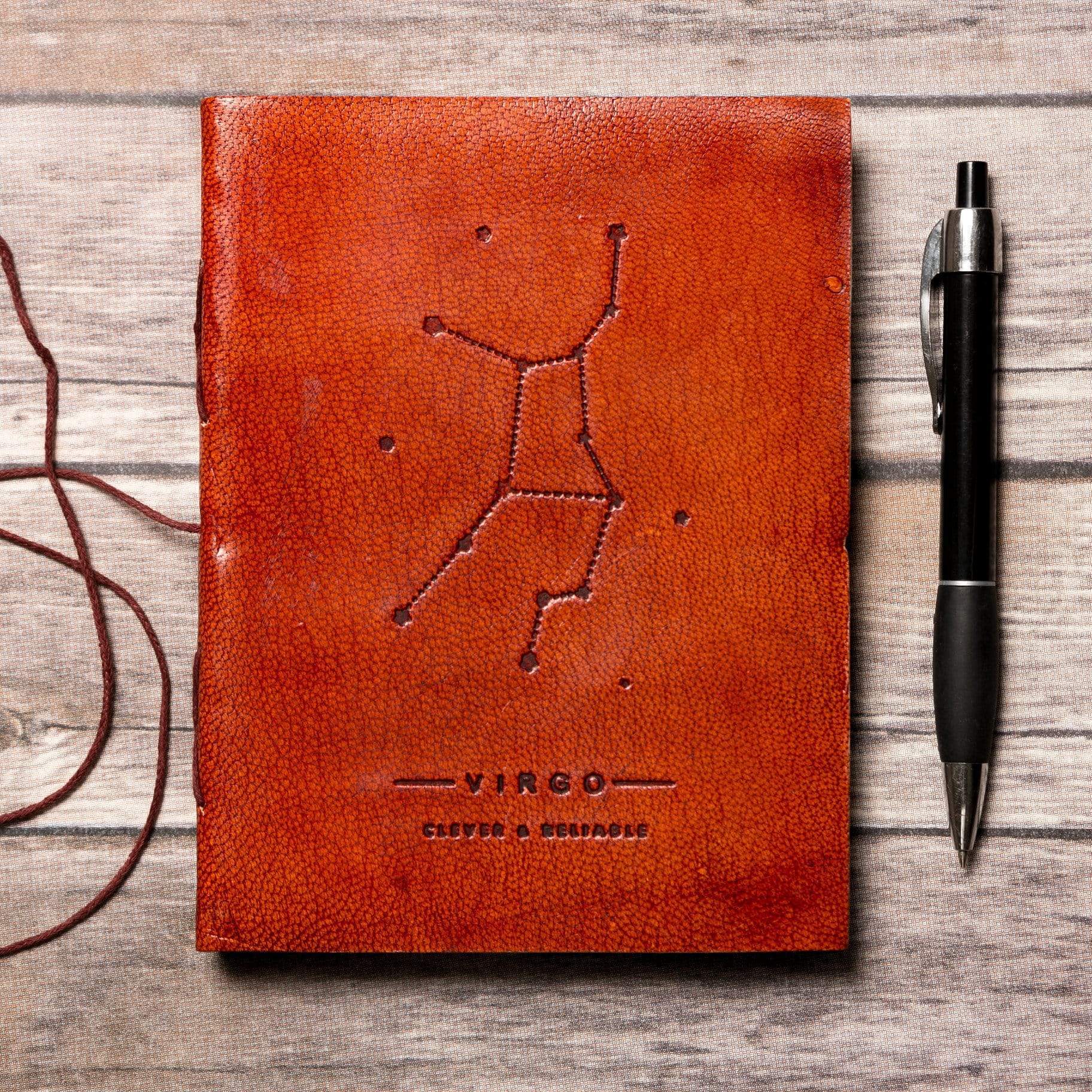 Virgo Zodiac Handmade Leather Journal - Leather Journals By Soothi