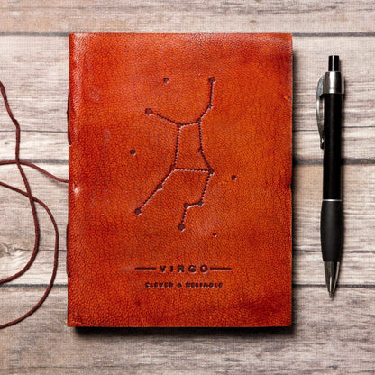 Virgo Zodiac Handmade Leather Journal - Leather Journals By Soothi